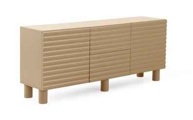 Beigefarbener Sideboard mit Wellenrelief an Türen und Schubladen
