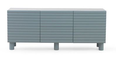 Blauer Sideboard mit Wellenrelief an Türen und Schubladen