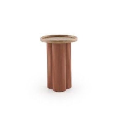 Couchtisch aus Metall in Terrakotta und Kautschukbaumholz