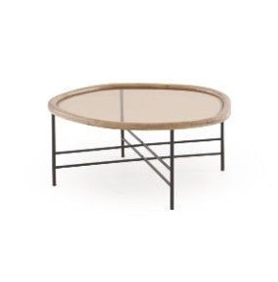 Couchtisch aus Metall und Glas mit Rahmen aus Kautschukholz