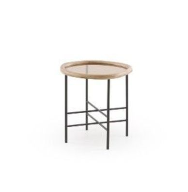 Couchtisch aus Metall und Glas mit Rahmen aus Kautschukholz