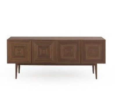 Sideboard mit 4 Türen, furniert mit Nussbaum und hohen Holzfüßen