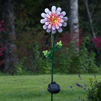 LED Solarstab "Pink Daisy" Gänseblümchen 15x81cm Metall Solarleuchte 482-42