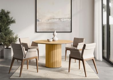 Runder Esstisch ROTTO RT-09 (120 cm) – Eiche Vincenza | Säulentisch Riffel-Optik