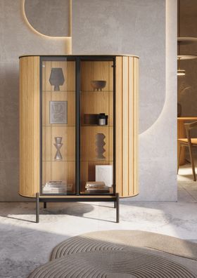 Vitrine ROTTO RT-10 (107 cm) – Eiche Vincenza | Riffel-Optik &amp; Glas