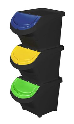 GIO'STYLE 3er Set Mélleimer Eco Solution 3x26 l Mélltrennung stapelbar