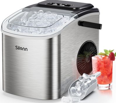 Silonn Eiswérfelmaschine kompakt 2 Eisgrößen 12 kg pro Tag Silber