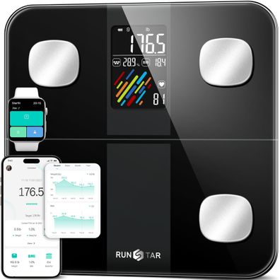 runstar Körperfettwaage digital 180 kg mit App und großem Display