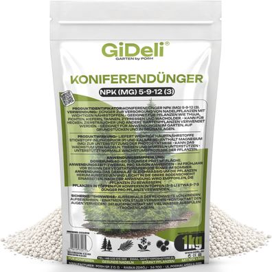 Koniferendünger 1kg NPK 5-9-12 Thuja Hecke Zypresse Nadelbäume Magnesium GiDeli