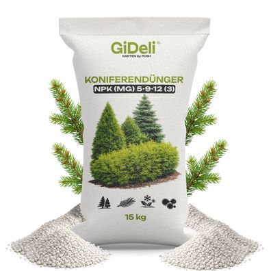 Koniferendünger 15kg NPK 5-9-12 Thuja Hecke Zypresse Nadelbäume Magnesium GiDeli