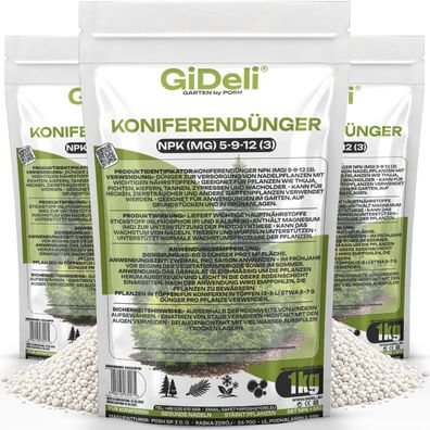 Koniferendünger 3kg NPK 5-9-12 Thuja Hecke Zypresse Nadelbäume Magnesium GiDeli
