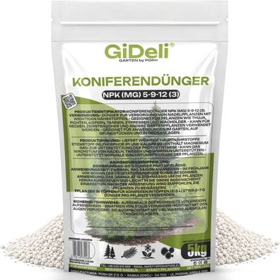 Koniferendünger 5kg NPK 5-9-12 Thuja Hecke Zypresse Nadelbäume Magnesium GiDeli