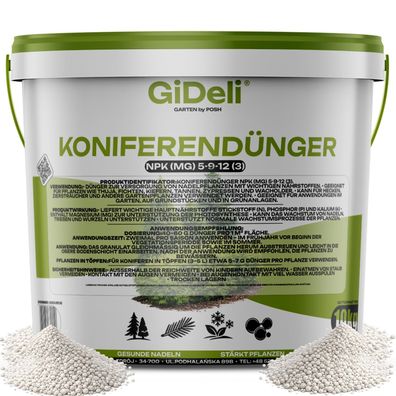Koniferendünger 10kg NPK 5-9-12 Thuja Hecke Zypresse Nadelbäume Magnesium GiDeli