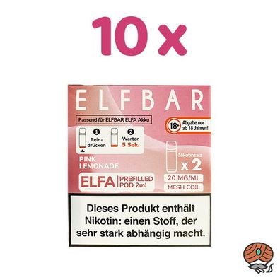 ELFBAR ELFA POD Pink Lemonade 20mg/ml Nikotin 10x 2 Pods