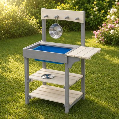 HAGO® Matschküche Spielküche Kinderküche Holz Zubehör Outdoor Garten Sandküche