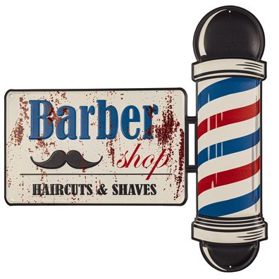 Blechschild 50 x 50 cm Barber Shop Frisuer Haircut Shaves Salon Retro Vintage