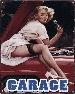 Moritz Blechschild Garage Frau Mechanikerin 20 x 25 cm Retro Vintage Wand