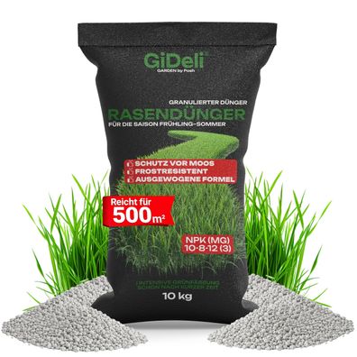 Rasendünger 10kg NPK Langzeitdünger Frühjahr Sommer Stickstoff Garten GiDeli