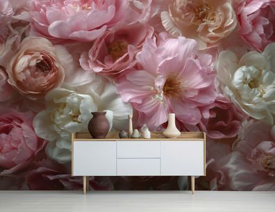 Vlies Fototapete Pfingstrosen Blumen Rosa Natur TAPETE XXL Wohnzimmer Schlafzimmer