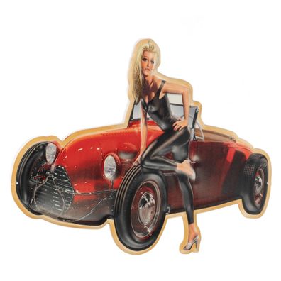 Moritz Blechschild Roter Flitzer Rennwagen Frau 41 x 27 Vintage Retro Nostalgie