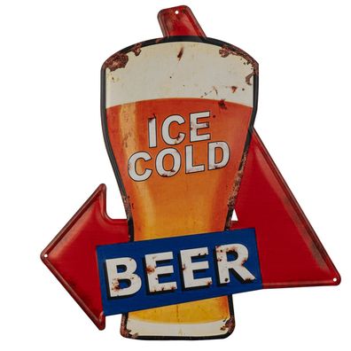 Blechschild 45 x 50 cm Weizen Bier Ice Cold Pfeil Bar Glas Retro Vintage Wand