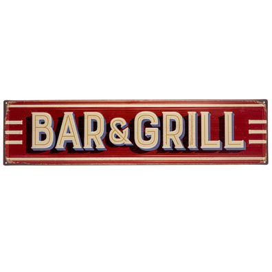 Blechschild 80 x 20 cm Bar and Grill Kneipe Barbecue Food Truck Retro Vintage