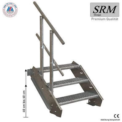 3 Stufen Stahltreppe Breite 60 - 160cm Geschosshöhe 40 - 60cm Geländer einseitig