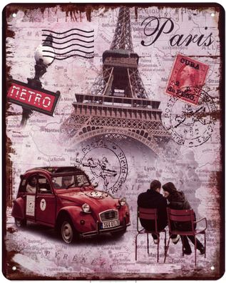 Blechschild Paris Eifelturm Metro Deko Schild Aufschrift Dekoration 20 x 25