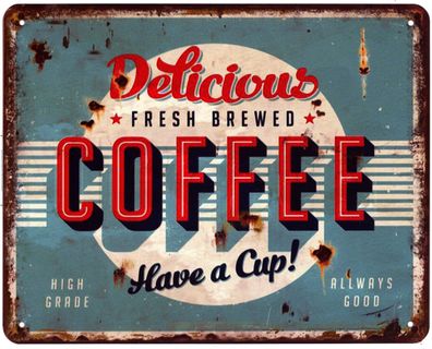 Moritz Blechschild Delicious fresh brewed Coffee Deko Schild Aufschrift Druck 20 x 25