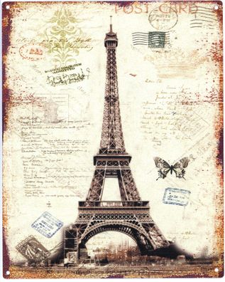 Moritz Deko Blechschild Postcard Eifelturm 20 x 25 Vintage-Design Metall Schild