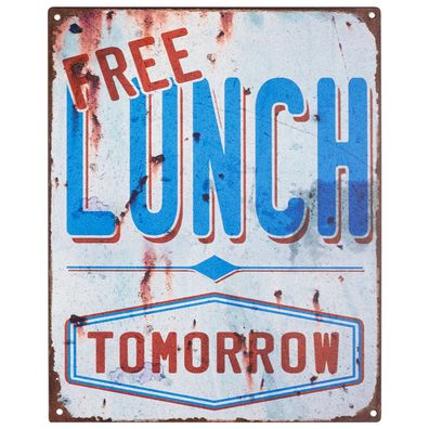 Moritz Blechschild 20 x 25 cm Free Lunch Tomorrow Retro Vintage sign Wand Dekoration