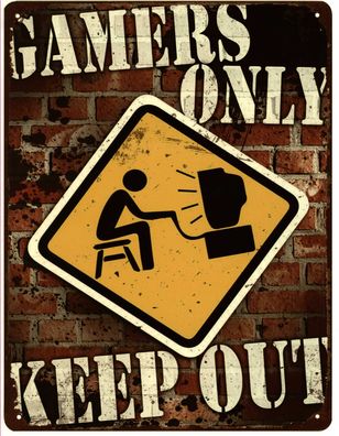 Moritz Deko Blechschild Gamers Only Keep Out Verbot 25x33 Vintage Design Metall Schil