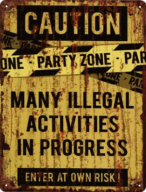Moritz Retro Deko Blechschild Caution Party Zone Vintage-Design Metall Schild Geschen