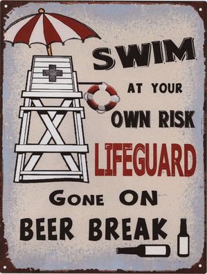 Moritz Blechschild Swim at own Risk Lifeguard 25 x 33 cm Retro Vintage Wand