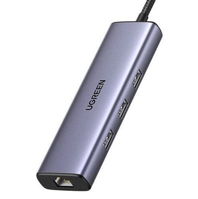 Ugreen CM512 6-in-1 USB-C Hub - 3x USB-A 3.0 / HDMI / RJ45 / USB-C PD - Grau
