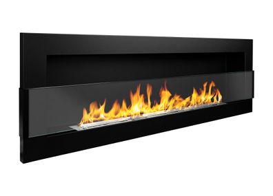 Bioethanol Wandkamin 120 cm schwarz matt mit Glas - 3 Brenner modern