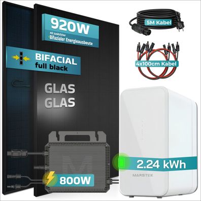 SUNNIVA® 920W Balkonkraftwerk mit 2,24 kWh Speicher Marstek B2500-D Bifazial