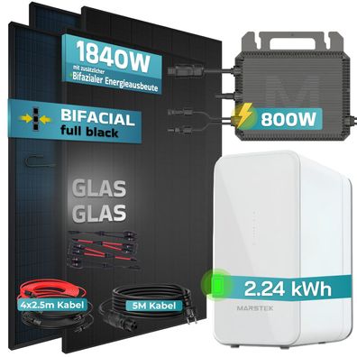 SUNNIVA® 1840W Balkonkraftwerk mit 2,24 kWh Speicher Marstek B2500-D Bifazial