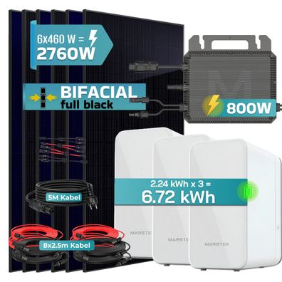 SUNNIVA® 2760W Balkonkraftwerk mit 6,72 kWh Speicher Marstek 3x B2500-D Bifazial