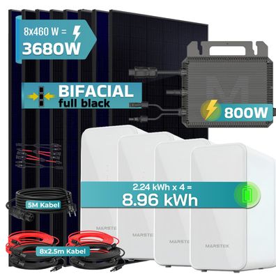 SUNNIVA® 3680W Balkonkraftwerk mit 8,96 kWh Speicher Marstek 4x B2500-D Bifazial