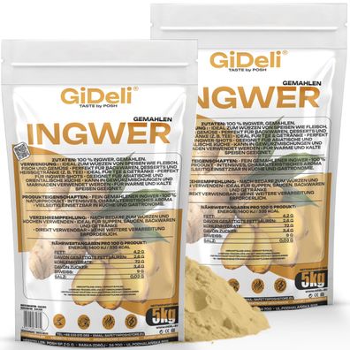 Ingwerpulver 10kg Gemahlen Ingwer Naturrein Tee Shots Smoothies Vegan GiDeli