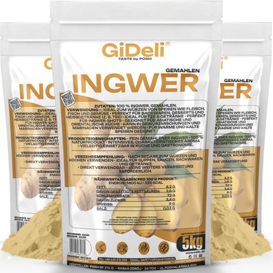 Ingwerpulver 15kg Gemahlen Ingwer Naturrein Tee Shots Smoothies Vegan GiDeli