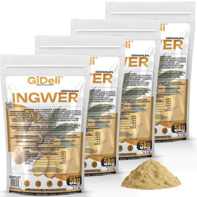 Ingwerpulver 20kg Gemahlen Ingwer Naturrein Tee Shots Smoothies Vegan GiDeli