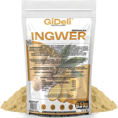 Ingwerpulver 500g Gemahlen Ingwer Naturrein Tee Shots Smoothies Vegan GiDeli