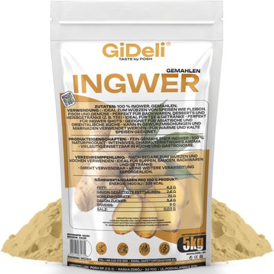 Ingwerpulver 5kg Gemahlen Ingwer Naturrein Tee Shots Smoothies Vegan GiDeli