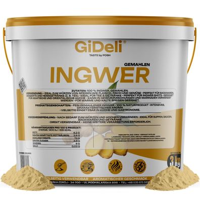 Ingwerpulver 3kg Gemahlen Ingwer Naturrein Tee Shots Smoothies Vegan GiDeli