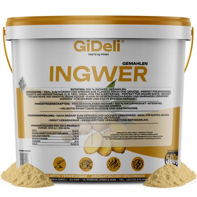 Ingwerpulver 500g Gemahlen Ingwer Naturrein Tee Shots Smoothies Vegan GiDeli