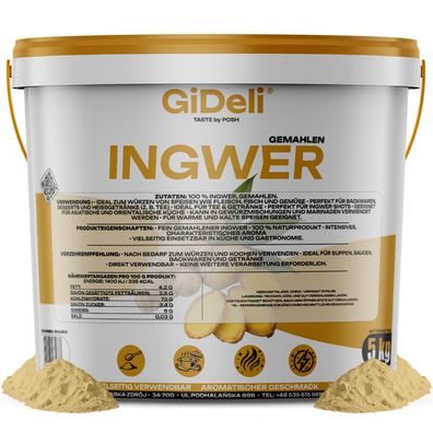 Ingwerpulver 5kg Gemahlen Ingwer Naturrein Tee Shots Smoothies Vegan GiDeli