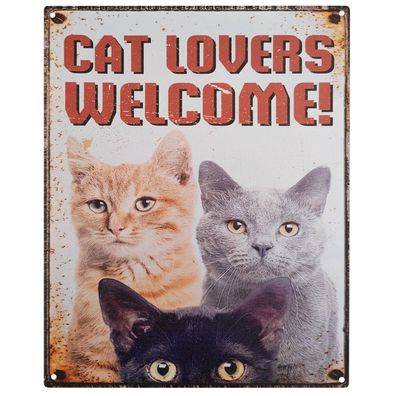 Moritz Blechschild 20 x 25 cm Cat Lovers Welcome! Katzen Liebhaber Retro Vintage Wan