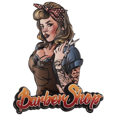 Moritz Blechschild 48 x 60 cm Barber Shop Frau Tattoo Rockabilly Frisuer Retro Vintag